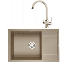 Комплект Мойка KRONA Flugel WRL780-500 1, 78х50 см, sand + Смеситель Brunnen H270 1, sand