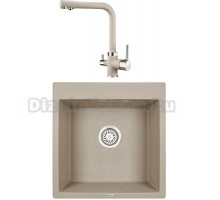 Комплект Мойка KRONA Quadrat W510-520 1, 51х50 см, sand + Смеситель Brunnen H315 1, sand