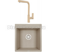 Комплект Мойка KRONA Quadrat W510-520 1, 51х50 см, sand + Смеситель Wasser H300 1, sand