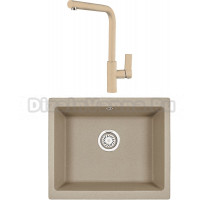 Комплект Мойка KRONA Quadrat W550-460 1, 55х46 см, sand + Смеситель Wasser H300 1, sand