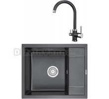 Комплект Мойка KRONA Flugel WR600-500 1, 60х50 см, black + Смеситель Brunnen H270 1, black