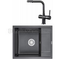 Комплект Мойка KRONA Flugel WR600-500 1, 60х50 см, black + Смеситель Brunnen H290 1, black