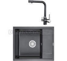 Комплект Мойка KRONA Flugel WR600-500 1, 60х50 см, black + Смеситель Brunnen H315 1, black