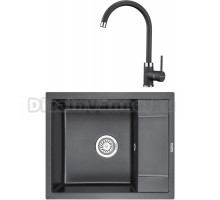 Комплект Мойка KRONA Flugel WR600-500 1, 60х50 см, black + Смеситель Wasser H265 1, black