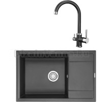 Комплект Мойка KRONA Flugel WRL780-500 1, 78х50 см, black + Смеситель Brunnen H270 1, black