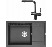 Комплект Мойка KRONA Flugel WRL780-500 1, 78х50 см, black + Смеситель Brunnen H290 1, black