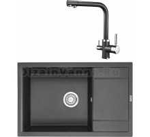 Комплект Мойка KRONA Flugel WRL780-500 1, 78х50 см, black + Смеситель Brunnen H315 1, black