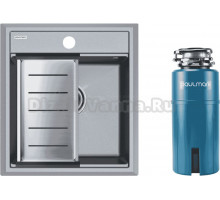 Комплект Мойка Paulmark Stepia PM114651-GRM+A375-BS, с коландером, серый металлик + Измельчитель Intenso
