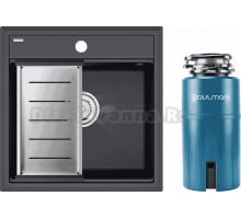 Комплект Мойка Paulmark Stepia PM115051-AN+A375-BS, с коландером, антрацит + Измельчитель Intenso