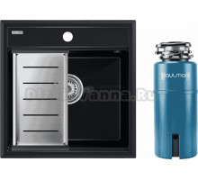 Комплект Мойка Paulmark Stepia PM115051-BLM+A375-BS, с коландером, черный металлик + Измельчитель Intenso