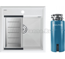 Комплект Мойка Paulmark Stepia PM115051-WH+A375-BS, с коландером, белая + Измельчитель Intenso