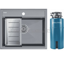 Комплект Мойка Paulmark Stepia PM115951-GRM+A375-BS, с коландером, серый металлик + Измельчитель Intenso