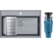 Комплект Мойка Paulmark Stepia PM117551-GRM+A375-BS, с коландером, серый металлик + Измельчитель Intenso