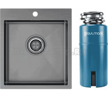 Комплект Мойка Paulmark Velten PM804551-GM, вороненая сталь + Измельчитель Intenso