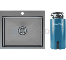 Комплект Мойка Paulmark Velten PM805951-GM, вороненая сталь + Измельчитель Intenso