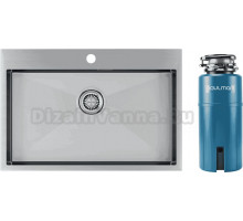 Комплект Мойка Paulmark Velten PM807551-BS, брашированная нержавеющая сталь + Измельчитель Intenso