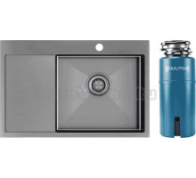 Комплект Мойка Paulmark Velten PM807851-GMR, вороненая сталь + Измельчитель Intenso