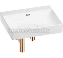 Накладная раковина Wellsee DeSire 201001799 55 глянцевая белая, розовое золото, прямоугольная, фаянс, с 1 отверстием под смеситель