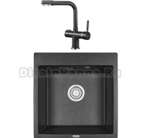 Комплект Мойка KRONA Quadrat W510-520 1, 51х50 см, black + Смеситель Brunnen H290 1, black