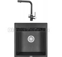 Комплект Мойка KRONA Quadrat W510-520 1, 51х50 см, black + Смеситель Brunnen H315 1, black