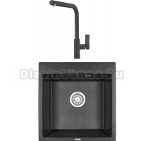 Комплект Мойка KRONA Quadrat W510-520 1, 51х50 см, black + Смеситель Wasser H300 1, black