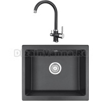 Комплект Мойка KRONA Quadrat W550-460 1, 55х46 см, black + Смеситель Brunnen H270 1, black