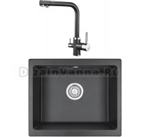 Комплект Мойка KRONA Quadrat W550-460 1, 55х46 см, black + Смеситель Brunnen H315 1, black