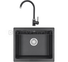 Комплект Мойка KRONA Quadrat W550-460 1, 55х46 см, black + Смеситель Wasser H265 1, black