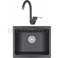 Комплект Мойка KRONA Quadrat W550-460 1, 55х46 см, black + Смеситель Wasser H270 1, black