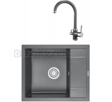 Комплект Мойка KRONA Flugel WR600-500 1, 60х50 см, graphite + Смеситель Brunnen H270 1, graphite