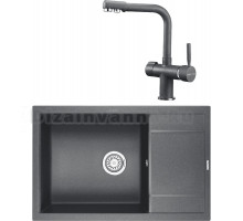 Комплект Мойка KRONA Flugel WRL780-500 1, 78х50 см, graphite + Смеситель Brunnen H290 1, graphite