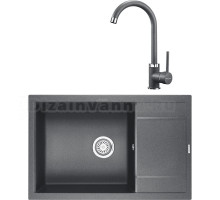 Комплект Мойка KRONA Flugel WRL780-500 1, 78х50 см, graphite + Смеситель Wasser H265 1, graphite