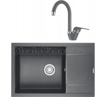 Комплект Мойка KRONA Flugel WRL780-500 1, 78х50 см, graphite + Смеситель Wasser H270 1, graphite