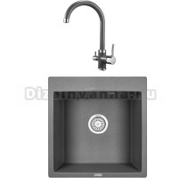 Комплект Мойка KRONA Quadrat W510-520 1, 51х50 см, graphite + Смеситель Brunnen H270 1, graphite