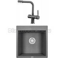 Комплект Мойка KRONA Quadrat W510-520 1, 51х50 см, graphite + Смеситель Brunnen H290 1, graphite