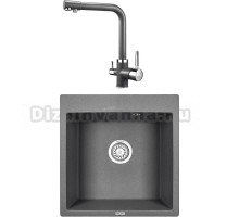 Комплект Мойка KRONA Quadrat W510-520 1, 51х50 см, graphite + Смеситель Brunnen H315 1, graphite