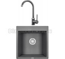Комплект Мойка KRONA Quadrat W510-520 1, 51х50 см, graphite + Смеситель Wasser H265 1, graphite