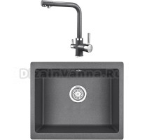 Комплект Мойка KRONA Quadrat W550-460 1, 55х46 см, graphite + Смеситель Brunnen H315 1, graphite