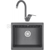 Комплект Мойка KRONA Quadrat W550-460 1, 55х46 см, graphite + Смеситель Wasser H270 1, graphite