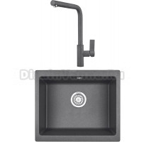 Комплект Мойка KRONA Quadrat W550-460 1, 55х46 см, graphite + Смеситель Wasser H300 1, graphite