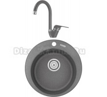 Комплект Мойка KRONA Runde D475 1, 47,5 см, graphite + Смеситель Wasser H270 1, graphite