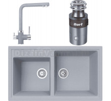 Комплект Мойка TopZero TopGran Demi 860.500 20-49, titan 49 + Смеситель Alphons, titan 49 + Измельчитель Bort Titan 4000 Plus