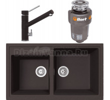 Комплект Мойка TopZero TopGran Demi 860.500 20-93, chocolate 93 + Смеситель Leonardo, chocolate 93 + Измельчитель Bort Titan 5000 Control