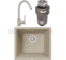 Комплект Мойка TopZero TopGran Gisele 457.406-08, jasmine 08 + Смеситель Romeo, jasmine 08 + Измельчитель Bort Titan Max Power