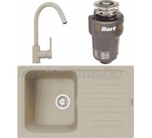 Комплект Мойка TopZero TopGran Sophia 740.460-08, jasmine 08 + Смеситель Romeo, jasmine 08 + Измельчитель Bort Titan 5000 Control