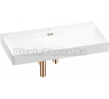 Накладная раковина Wellsee Bromance 201001824 90 глянцевая белая, розовое золото, прямоугольная, фаянс, с 1 отверстием под смеситель