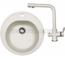 Комплект Мойка Zigmund & Shtain Kreis 505, индийская ваниль + Смеситель ZS 1300, индийская ваниль