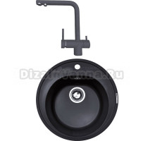 Комплект Мойка Zigmund & Shtain Kreis 505, черный базальт + Смеситель ZS 1300, черный базальт