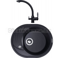 Комплект Мойка Zigmund & Shtain Kreis OV 575, черный базальт + Смеситель ZS 1500, черный базальт