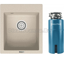 Комплект Мойка Point Динара 42, светло-бежевая + Измельчитель Paulmark Intenso